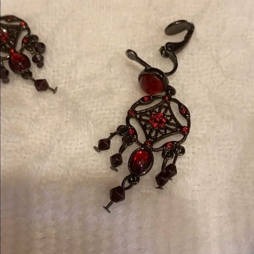 Vintage Nordstrom Ruby chandelier clip on earrings. - Picture 2 of 6